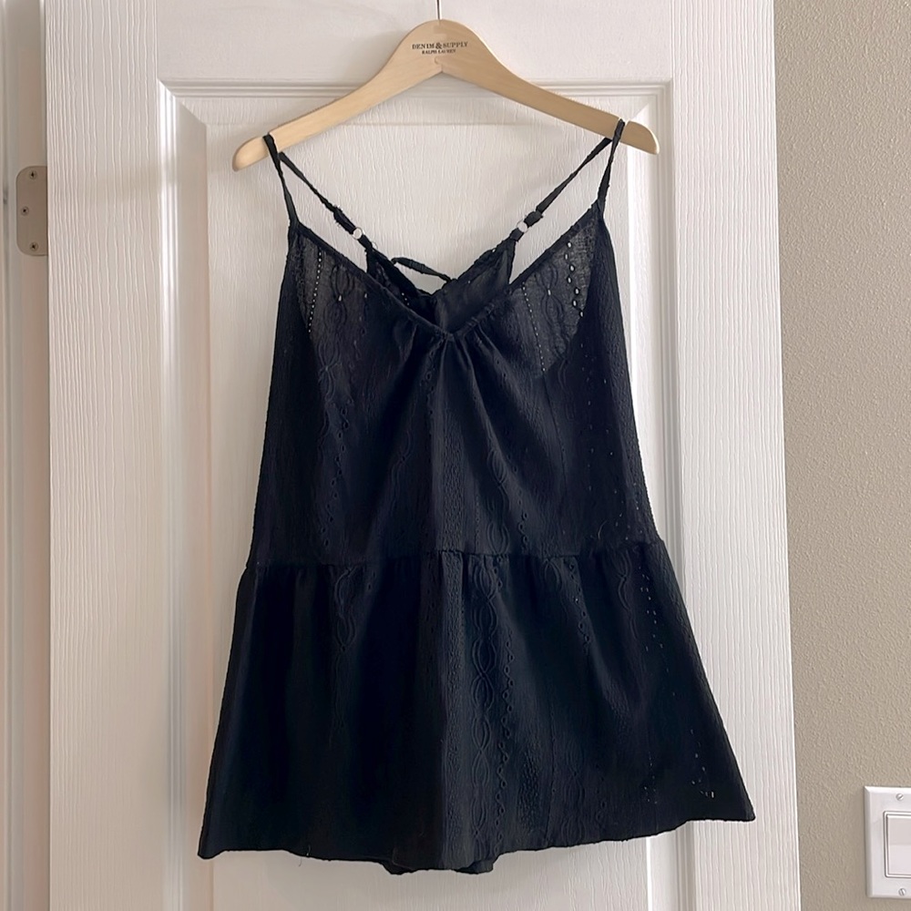 Black Eyelet Peplum Tank Top